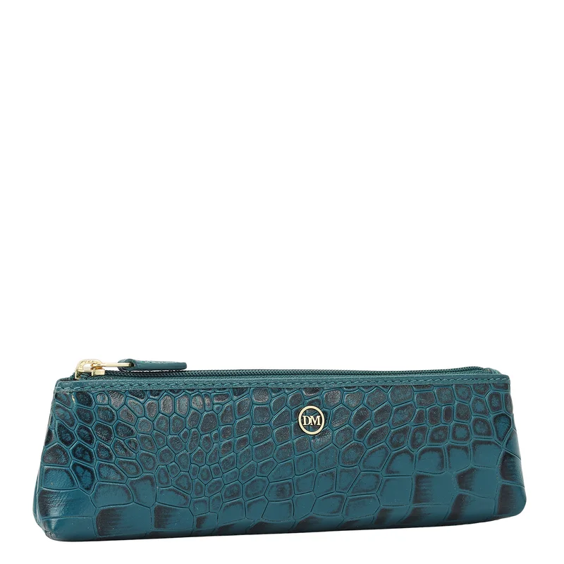 Da Milano Croco Leather Multi Pouch - Teal